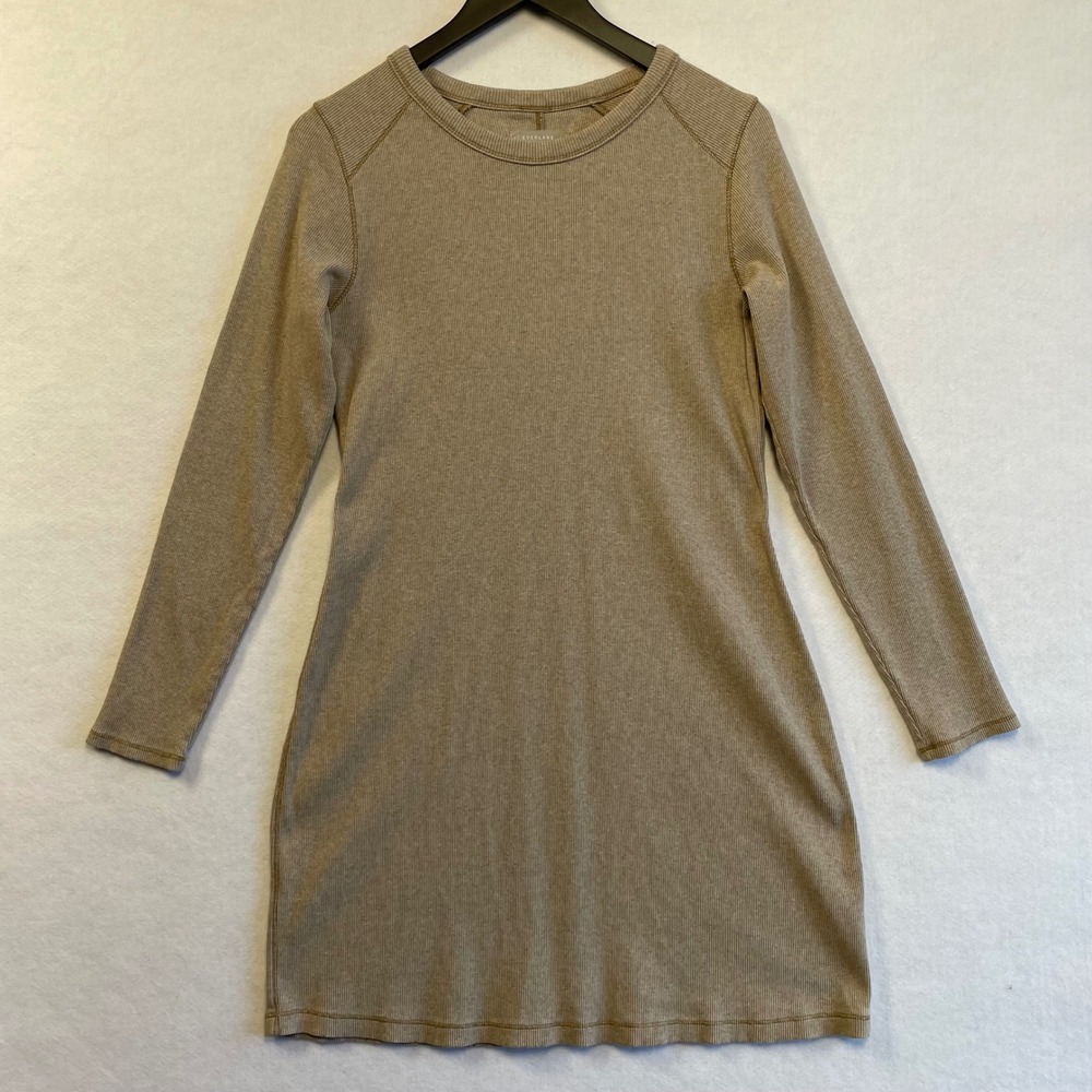 Everlane Organic Cotton Rib Long Sleeve Mini Dress Tan Heather Size‎ Large